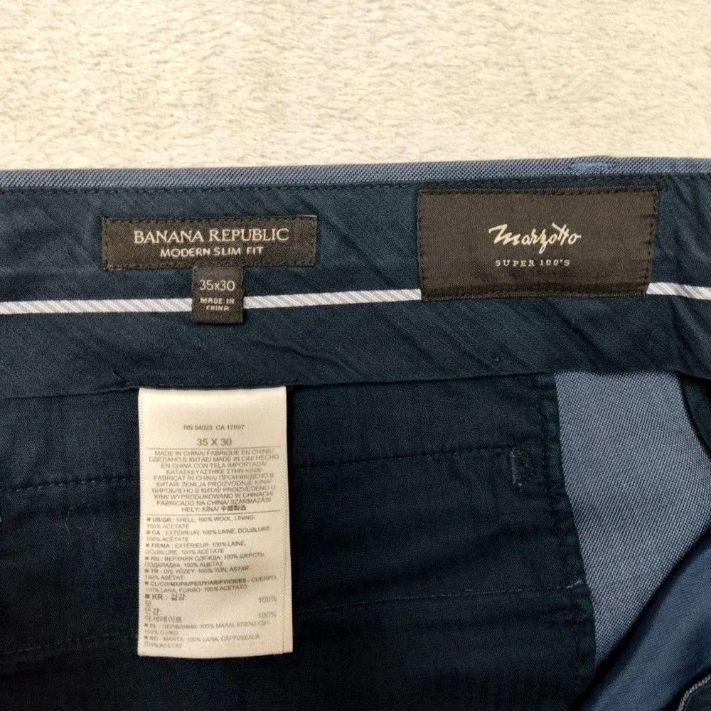 Banana Republic Pants Mens 35x30 Blue Modern Slim Marzotto Wool Dress Suit